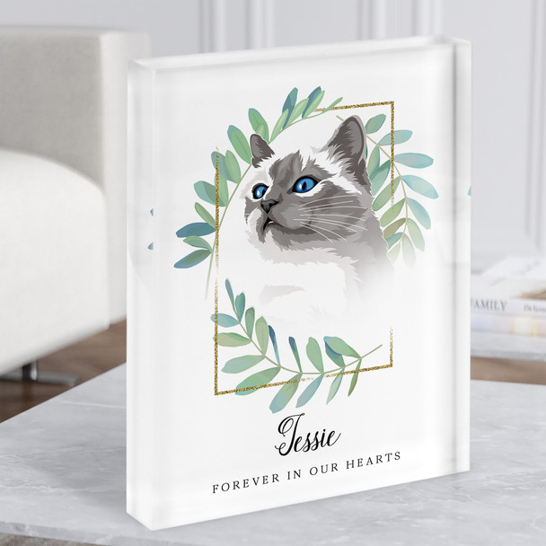 Long Haired White Cat Memorial Forever In Our Hearts Gift Acrylic Block