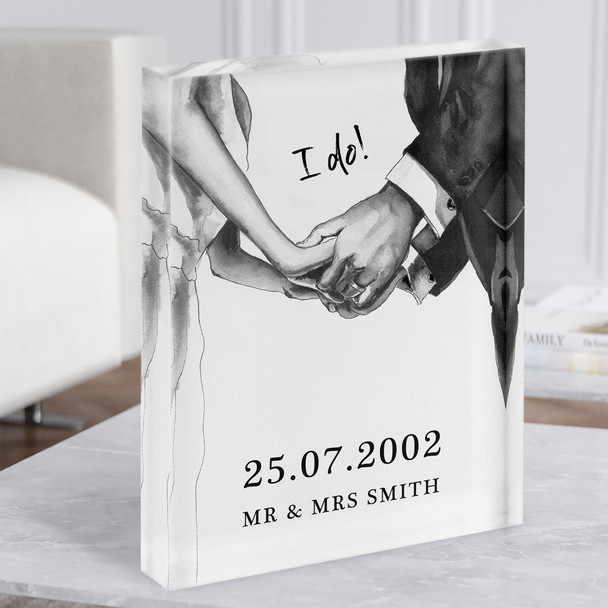Married I Do Holding Hands Anniversary Wedding Date Gift Acrylic Block