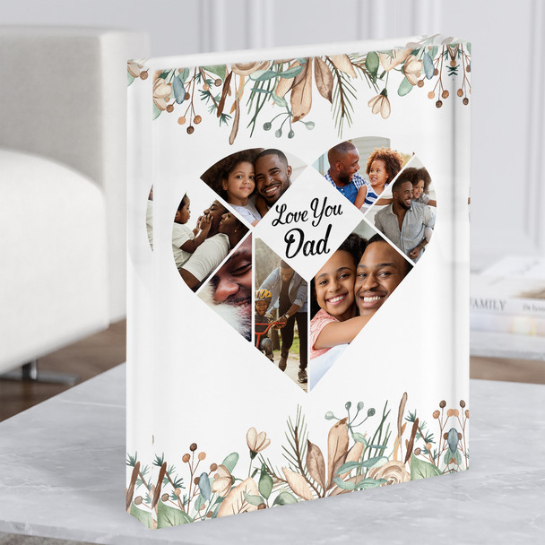 Simple Heart Pieces 8 Photo Love You Dad Foliage Personalised Gift Acrylic Block