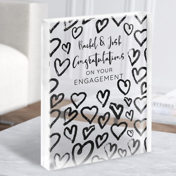 Congratulations Engagement Heart Name Couple Silver Gift Acrylic Block