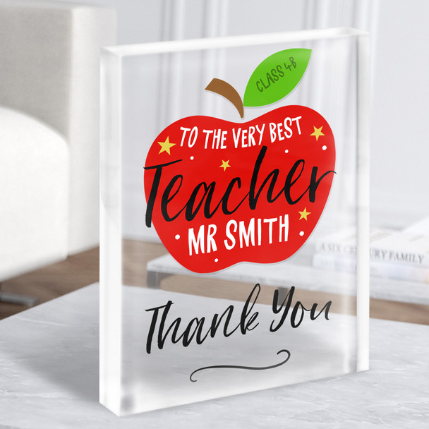 The Very Best Teacher Apple Typographic Yellow Red Gift Acrylic Block