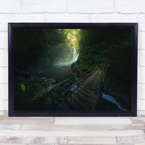 Waterfall Water Green Fall Indonesia Bali Jungle Stream Wall Art Print