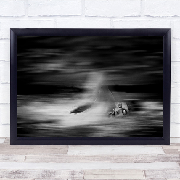 Action Sports Water Swimmer Black White Speed Movement Wall Art Print