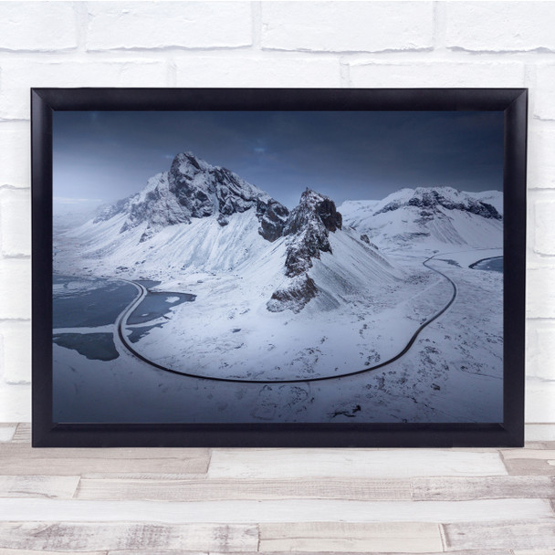 Aerial Drone Landscape Perspective Winter Snow Iceland Wall Art Print