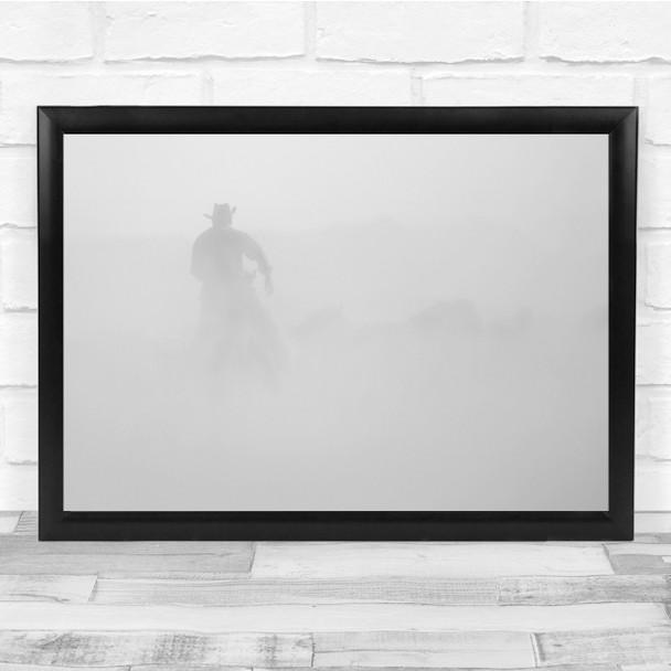 Black & White Cowboy Fog Mist Haze Hat Action Abstract Wall Art Print