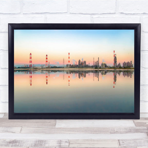 Dawn Factory Reflection Pastel Sunset Colour Lake Pink Wall Art Print