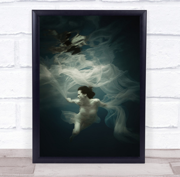 Girl Dress Cloth Light Darkness Dance Blue White Water Wall Art Print