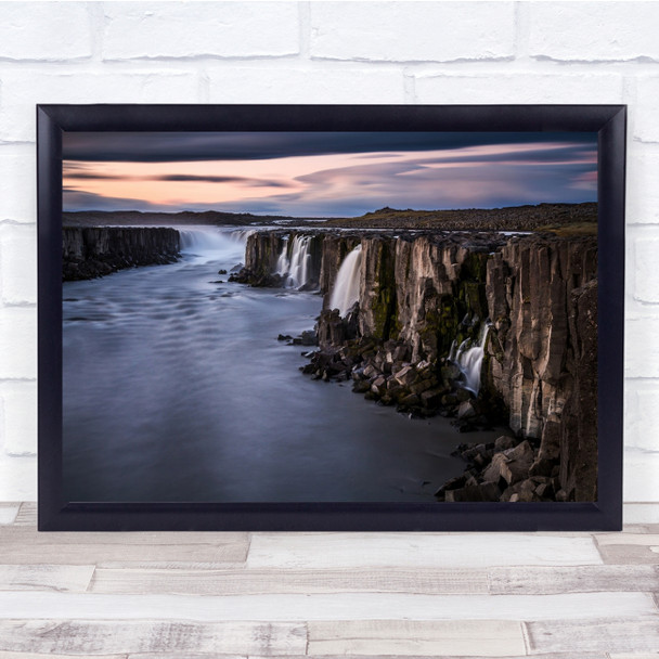 Iceland Selfoss Waterfall Water Sunset Landscape Cliff Wall Art Print