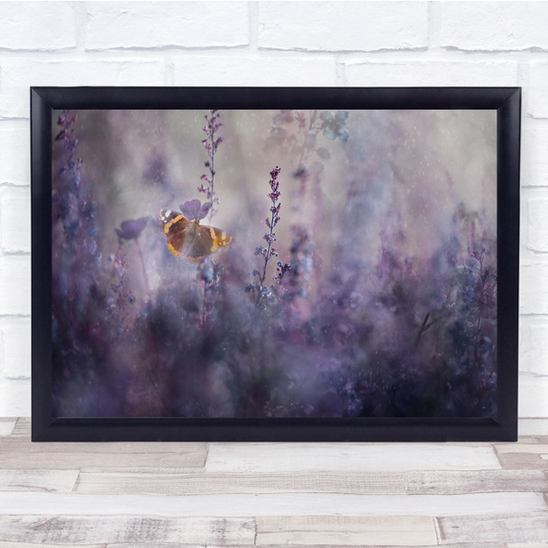 Landscape Purple Flower Flowers Meadow Butterfly Macro Wall Art Print