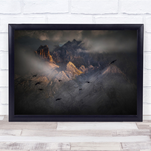 Landscape Flying Over The Peaks Birds Mountains Clouds Wall Art Print