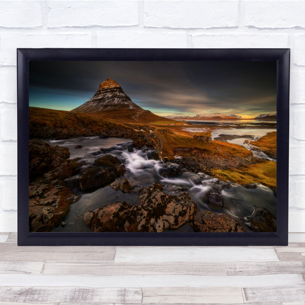 Landscape Iceland Stream Water Rock Hill Mountain Peak Wall Art Print