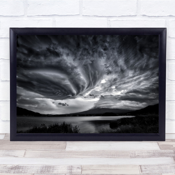 Landscape Mountain Cloud Wind Monochrome Black & White Wall Art Print