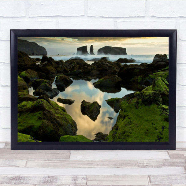 Mosteiros Reflection Atlantic Islands Green Moss Water Wall Art Print