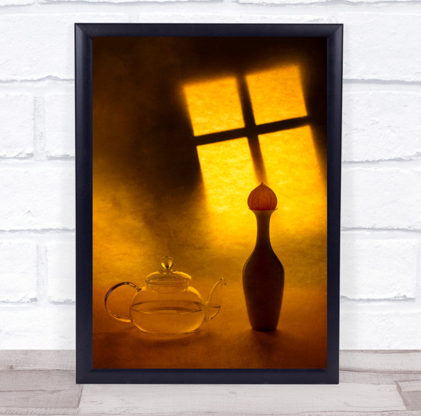 Still Life With A Teapot And Vase On Window Background Wall Art Print