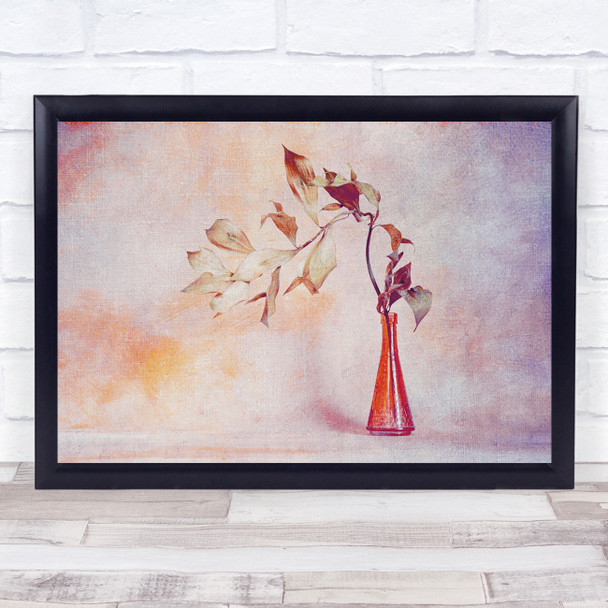 Still-Life Light Orange Vase Soft Artsy Colours Leaves Wall Art Print