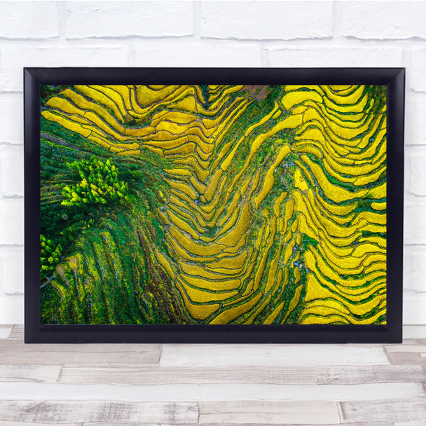 Thousand Layer Cake aerial view green yellow landscape Wall Art Print
