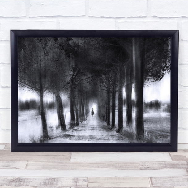 Trees Walking Black & White Woman silhouette landscape Wall Art Print