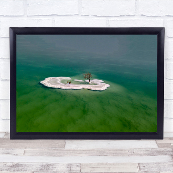 A Private Island Green and Blue Water White Sand Tree Wall Art Print