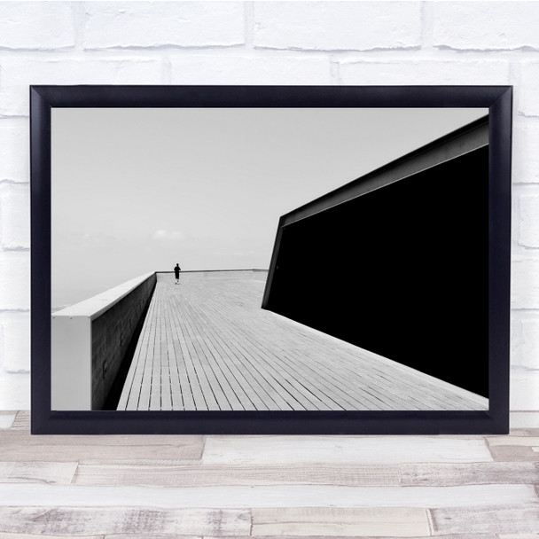 Black & White Balcony wooden black shadow wall planks Wall Art Print