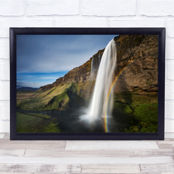 Iceland Landscape Nature Water Waterfall Rainbow Flow Wall Art Print