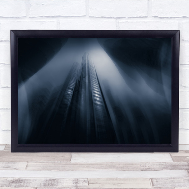 Skyscraper Abstract China Asia Blue Toned Blur Blurry Wall Art Print