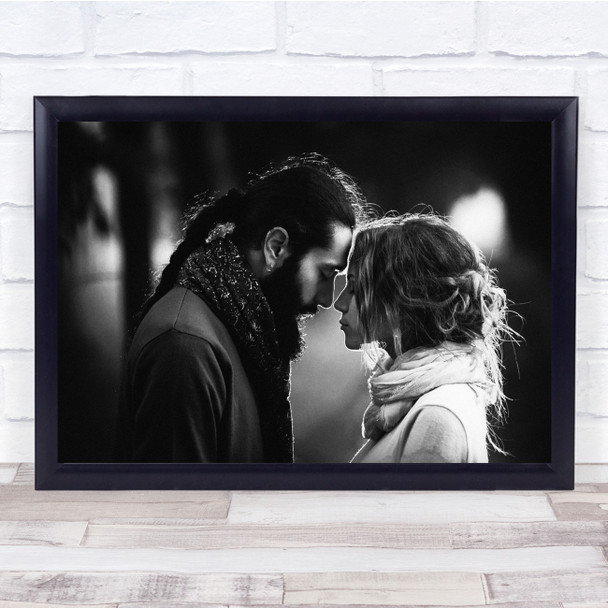 Couple head together Emotion Scarves Black and white Wall Art Print