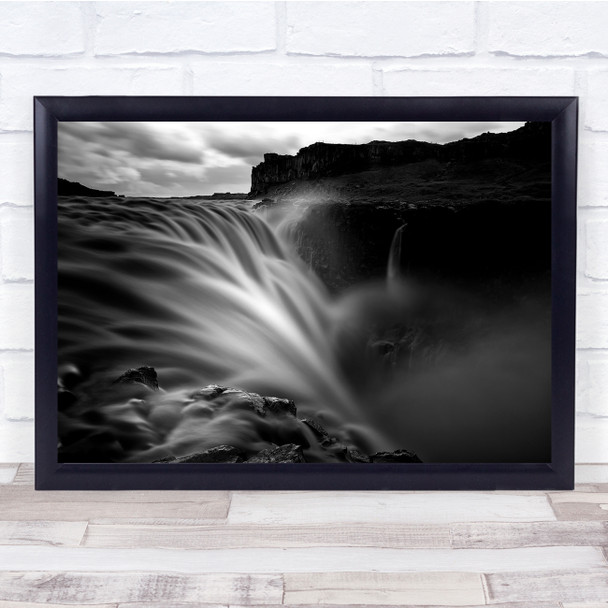 Dettifoss Waterfall Landscape black and white clouds Wall Art Print