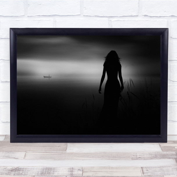 Goodbye silhouette woman dress walking away Seascape Wall Art Print