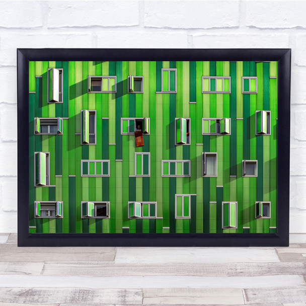 Green Wall Building Cleaning Windows abstract shapes Wall Art Print