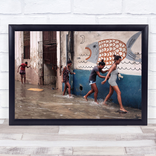 Havana Flood Flooding fish graffiti Cuba Girls Water Wall Art Print