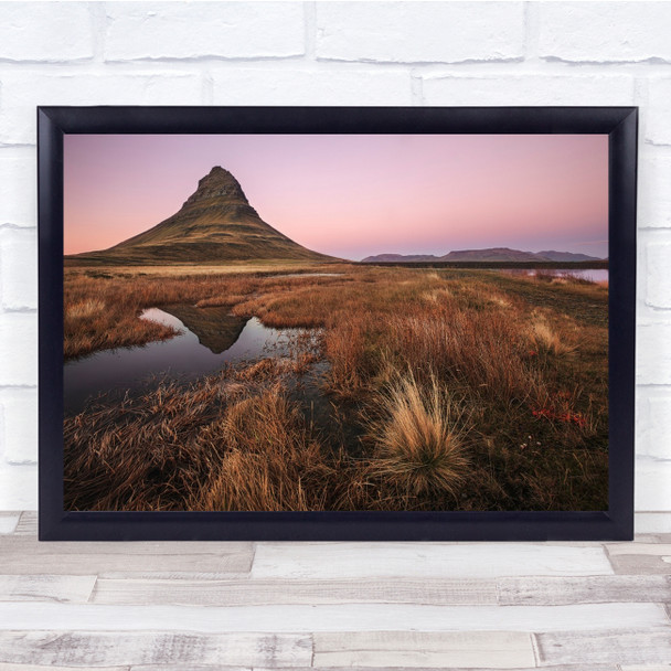 Iceland Landscape Water Reflection Grass Autumn Fall Wall Art Print