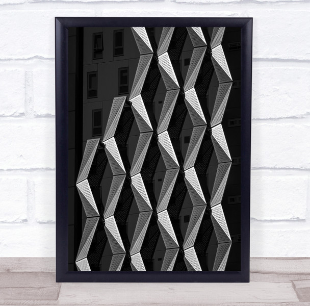 Incomplete abstract building zig zag black and white Wall Art Print