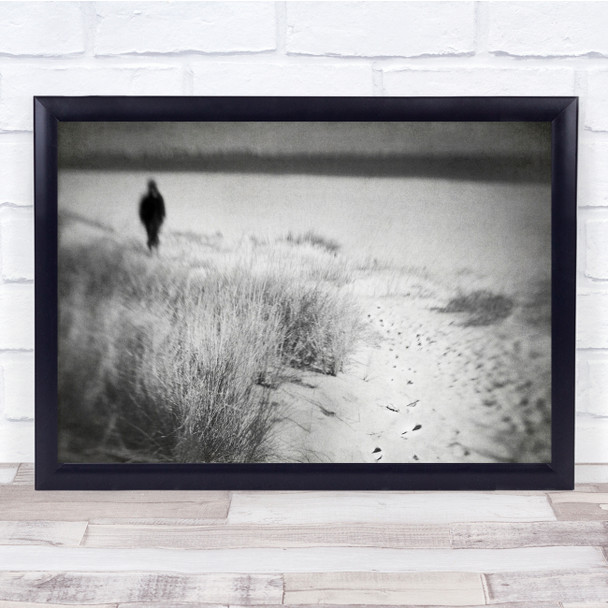 Landscape Black & White snow field man walking grass Wall Art Print