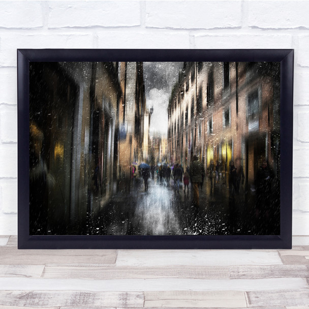 Landscape Street Abstract Blurry Painted with People Wall Art Print