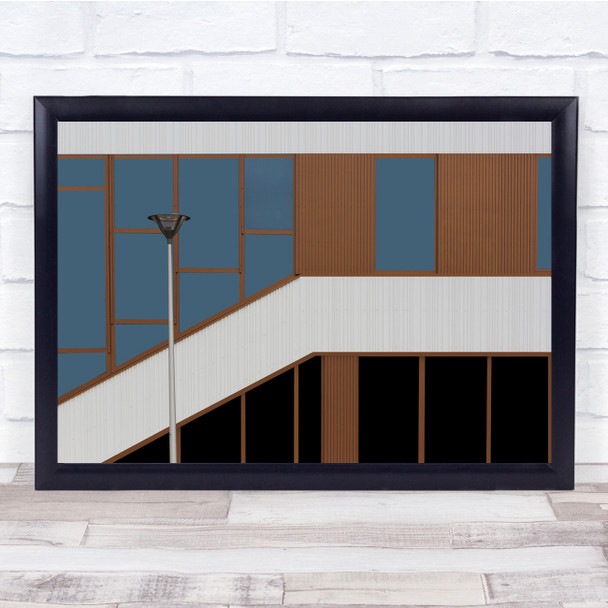 Lines Abstract Architecture Windows Blue Black Brown Wall Art Print