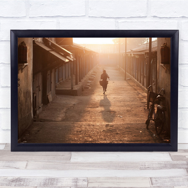 Myanmar Dancing On Sunshine Person running Buildings Wall Art Print