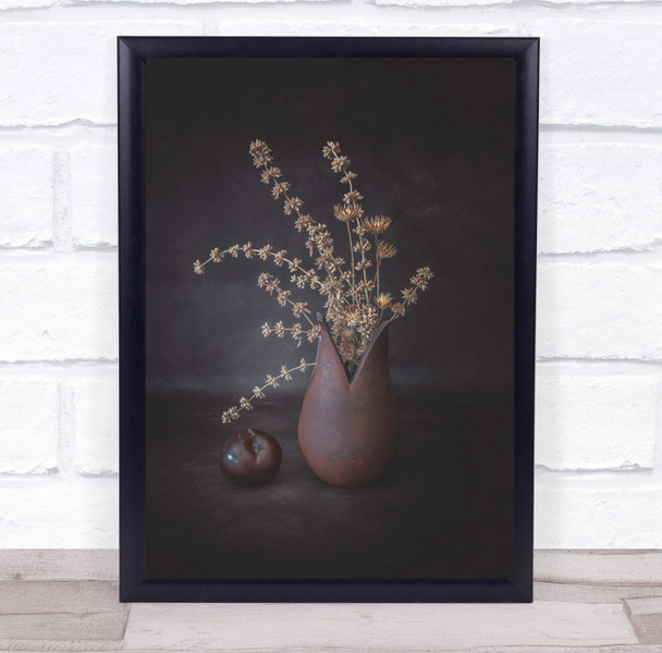 Plum Still-Life Vase Tulip Dark Colours Summer Plant Wall Art Print