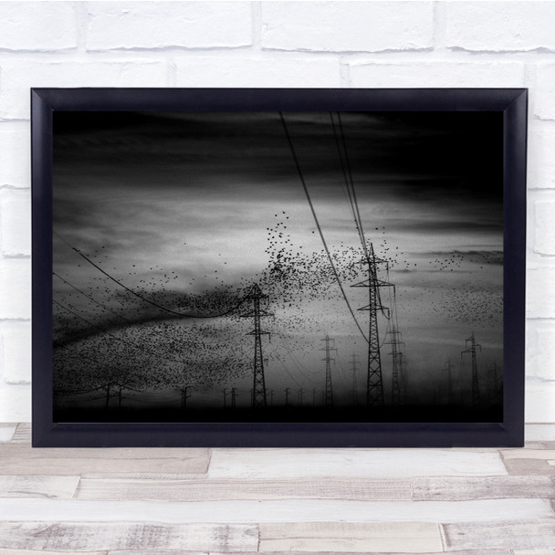 Power Lines Electricity Birds Landscape Scary Energy Wall Art Print