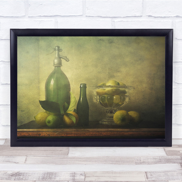 Still Life Lemons Yellow Texture Painting Vase Fruit Wall Art Print