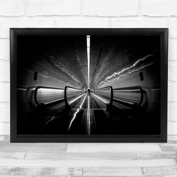 Vanishing Point Black & White Architecture Escalator Wall Art Print