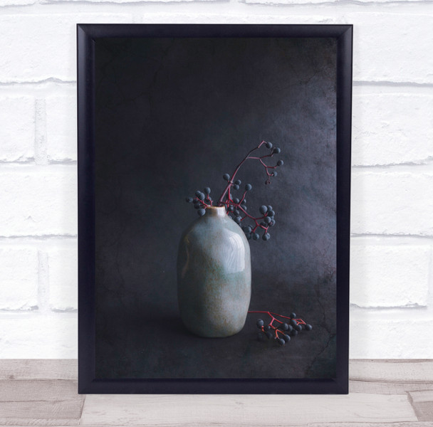 Vase Fall Autumn Still Life Blue berries Light Comes Wall Art Print