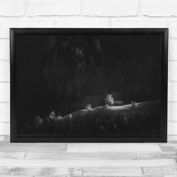 Black & White Farmhouse Countryside Rural Landscape Wall Art Print