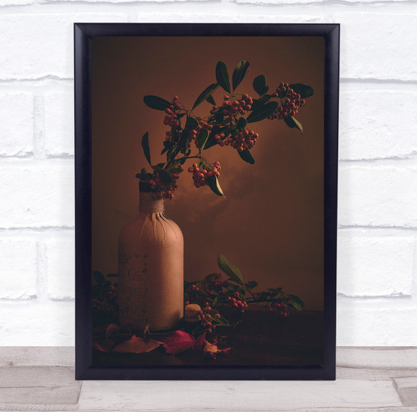 Brown Still Life Vase Autumn Fall Bottle Up Autumn. Wall Art Print