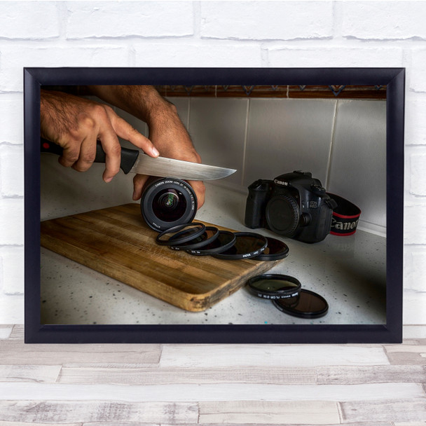 Cutting Camera Knife Lense Slicing Chopping Kitchen Wall Art Print