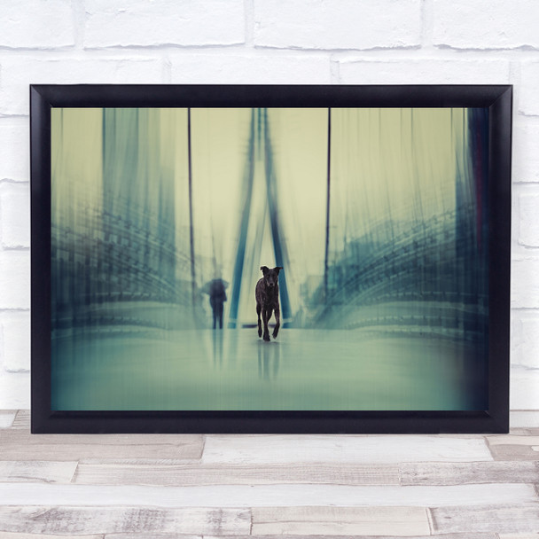 Dogs Blur Urbanity Mood Blue Frankfurt walking cute Wall Art Print