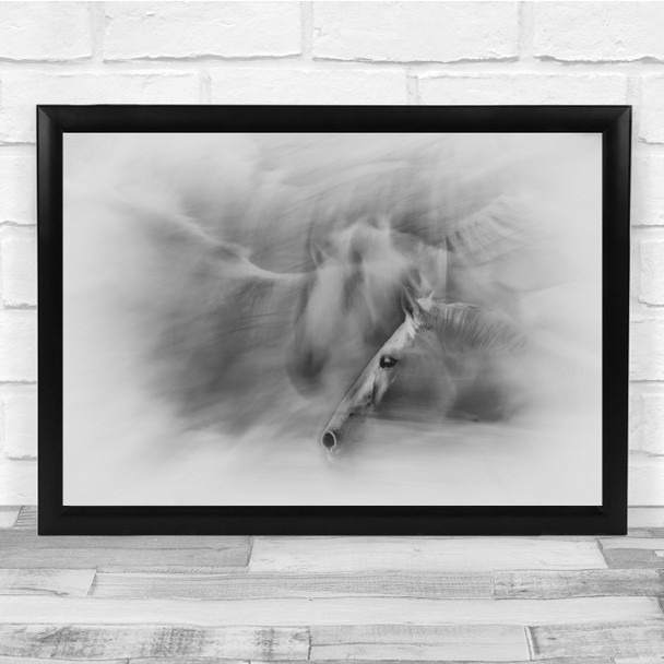 Illustration Black & White horses blurry silhouette Wall Art Print