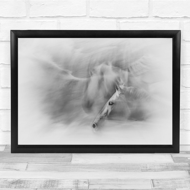 Illustration Black & White horses blurry silhouette Wall Art Print