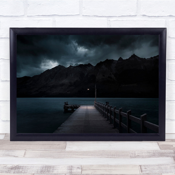 Landscape Pier Jetty Bridge Dark Low-Key Lake Water Wall Art Print