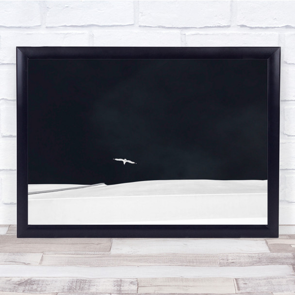 Seagull Abstraction White Minimalism Moody Sea Grey Wall Art Print