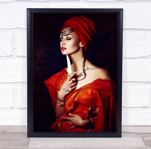 The White Canine red dress and head gear woman pose Wall Art Print